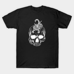 Skull Scorpion and Flowers (white version) T-Shirt